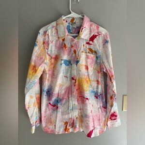Duluth Trading Co Women’s Tie Dye Long Sleeve Button Down Shirt SZ L Artsy Boho